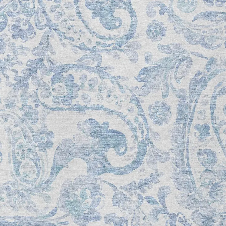 5' X 8' Sky Blue Denim Blue And Ivory Paisley Washable Indoor Outdoor Area Rug