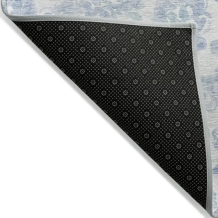 9' X 12' Sky Blue Denim Blue And Ivory Paisley Washable Indoor Outdoor Area Rug