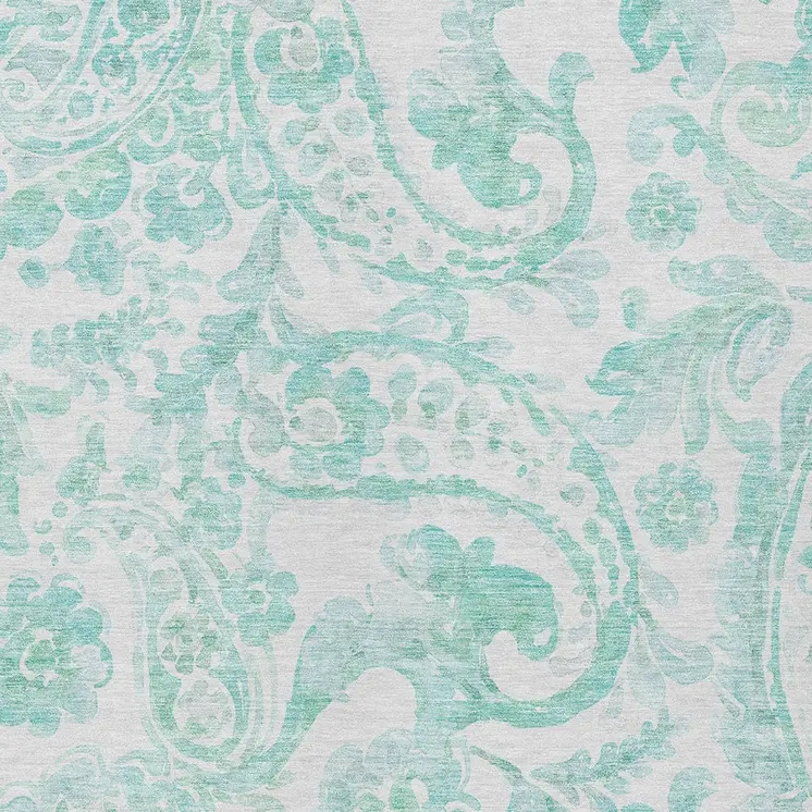3' X 5' Turquoise And Ivory Paisley Washable Indoor Outdoor Area Rug