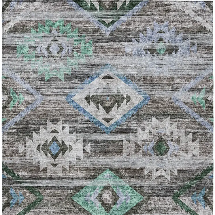 3' X 5' Brown Beige And Blue Southwestern Washable Indoor Outdoor Area Rug