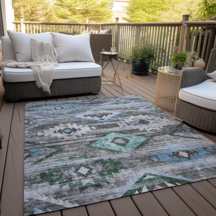 3' X 5' Brown Beige And Blue Southwestern Washable Indoor Outdoor Area Rug