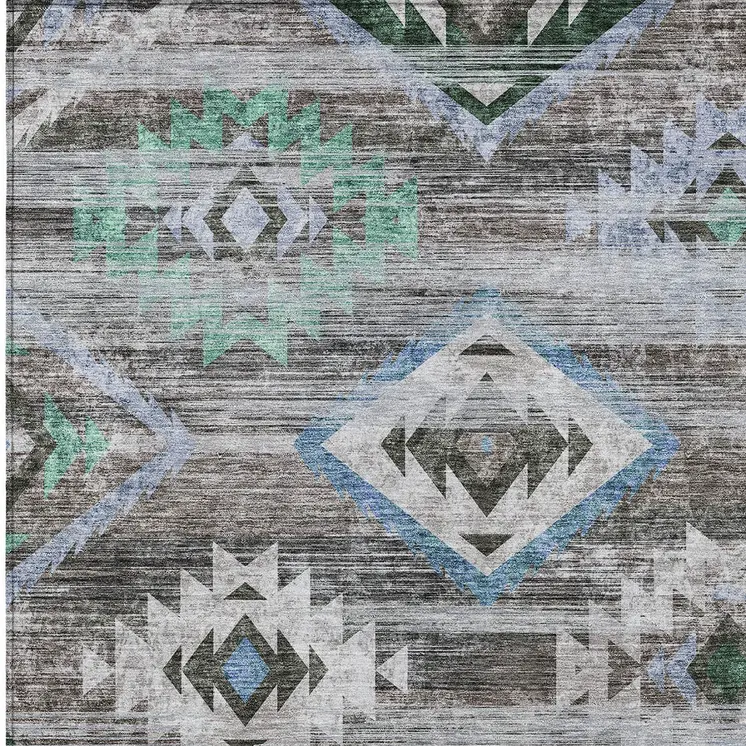 3' X 5' Brown Beige And Blue Southwestern Washable Indoor Outdoor Area Rug