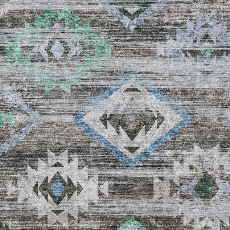 5' X 8' Brown Beige And Blue Southwestern Washable Indoor Outdoor Area Rug