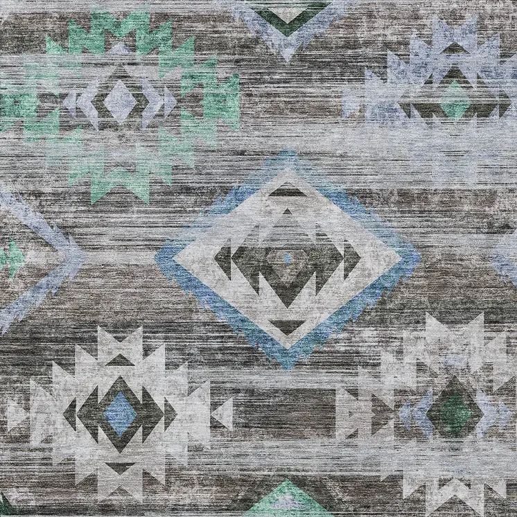 9' X 12' Brown Beige And Blue Southwestern Washable Indoor Outdoor Area Rug