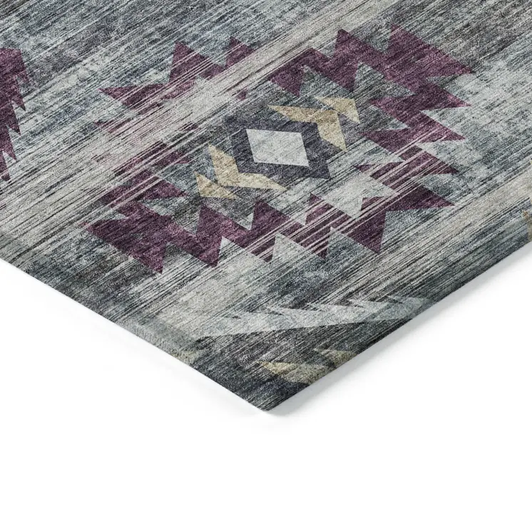5' X 8' Gray Charcoal And Silver Southwestern Washable Indoor Outdoor Area Rug