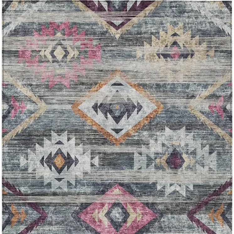 5' X 8' Gray Charcoal And Silver Southwestern Washable Indoor Outdoor Area Rug