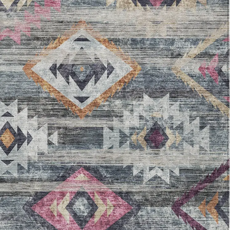 8' X 10' Gray Charcoal And Silver Southwestern Washable Indoor Outdoor Area Rug