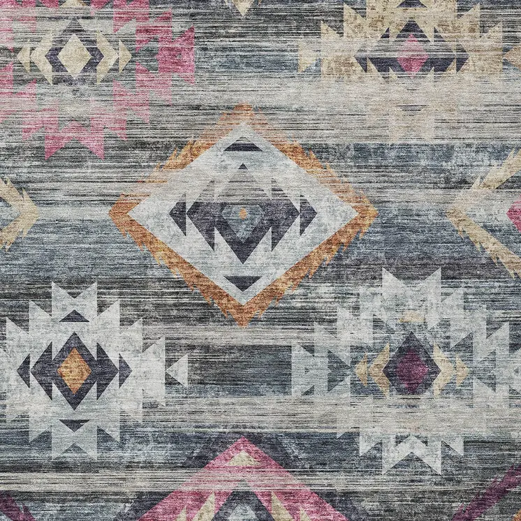 9' X 12' Gray Charcoal And Silver Southwestern Washable Indoor Outdoor Area Rug
