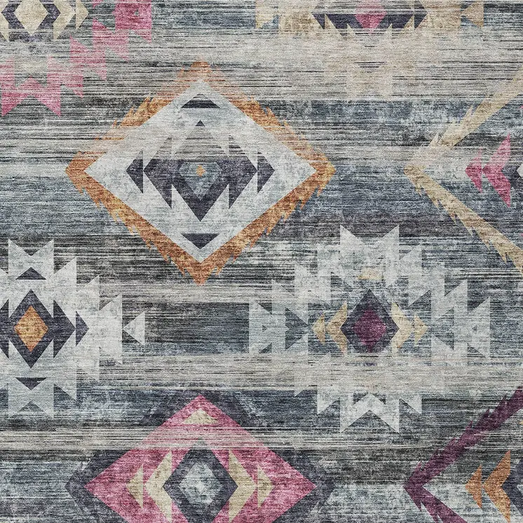 10' X 14' Gray Charcoal And Silver Southwestern Washable Indoor Outdoor Area Rug