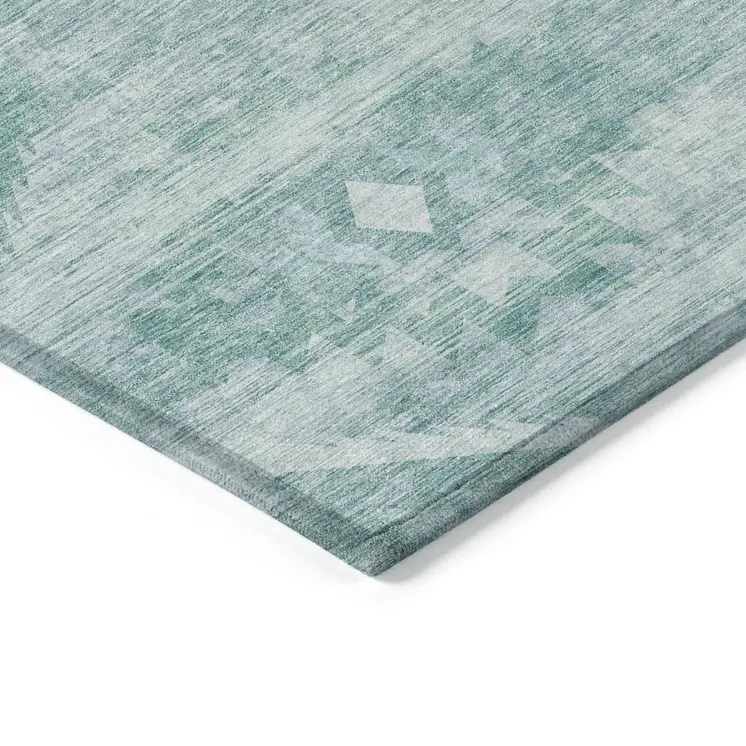 8' X 10' Aqua Turquoise And Ivory Southwestern Washable Indoor Outdoor Area Rug