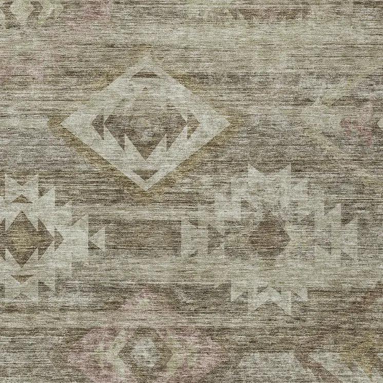 5' X 8' Brown Beige And Tan Southwestern Washable Indoor Outdoor Area Rug