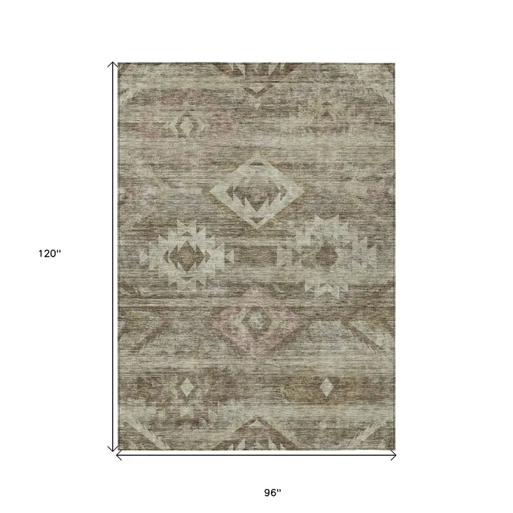 8' X 10' Brown Beige And Tan Southwestern Washable Indoor Outdoor Area Rug