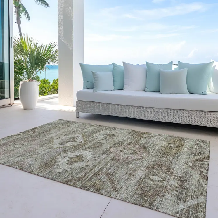 8' X 10' Brown Beige And Tan Southwestern Washable Indoor Outdoor Area Rug