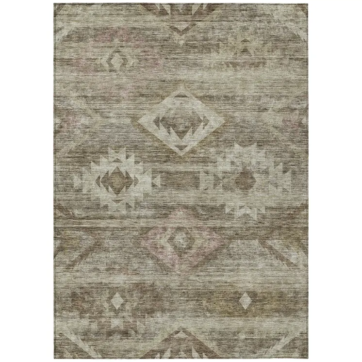 8' X 10' Brown Beige And Tan Southwestern Washable Indoor Outdoor Area Rug