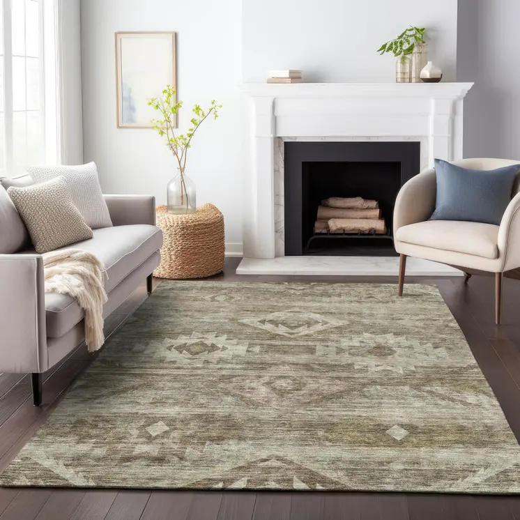 8' X 10' Brown Beige And Tan Southwestern Washable Indoor Outdoor Area Rug