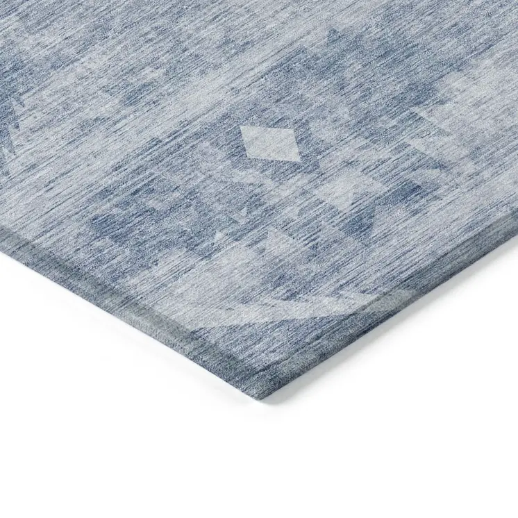5' X 8' Denim Blue And Sky Blue Southwestern Washable Indoor Outdoor Area Rug