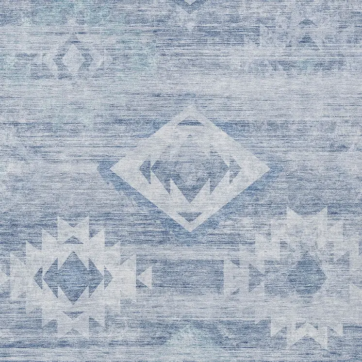 8' X 10' Denim Blue And Sky Blue Southwestern Washable Indoor Outdoor Area Rug
