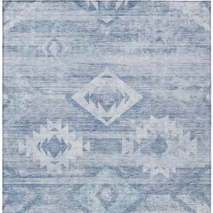 9' X 12' Denim Blue And Sky Blue Southwestern Washable Indoor Outdoor Area Rug