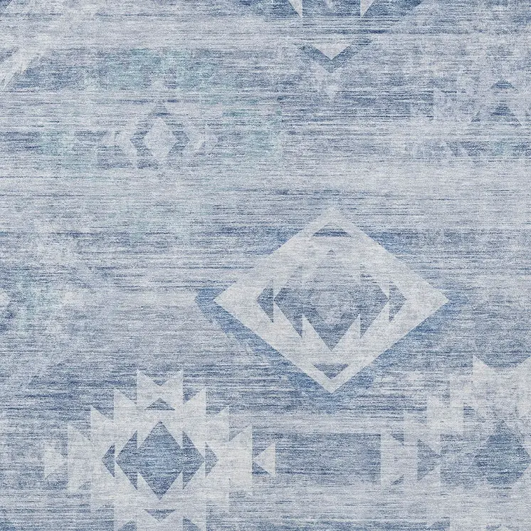 9' X 12' Denim Blue And Sky Blue Southwestern Washable Indoor Outdoor Area Rug