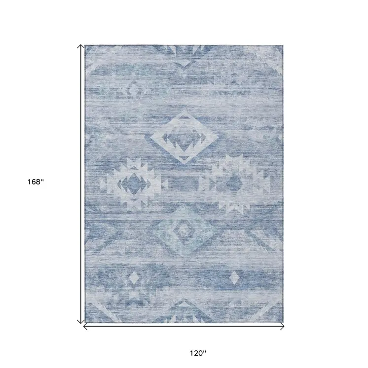 10' X 14' Denim Blue And Sky Blue Southwestern Washable Indoor Outdoor Area Rug