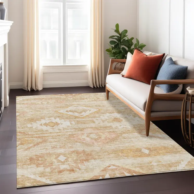 3' X 5' Copper Terra Cotta And Ivory Southwestern Washable Indoor Outdoor Area Rug