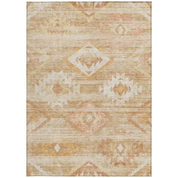 5' X 8' Copper Terra Cotta And Ivory Southwestern Washable Indoor Outdoor Area Rug