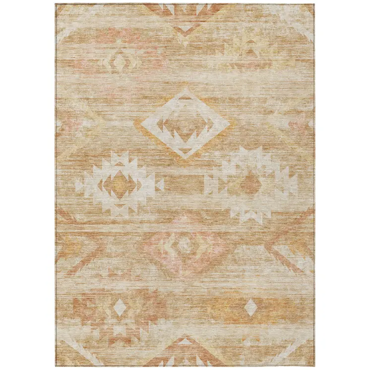 5' X 8' Copper Terra Cotta And Ivory Southwestern Washable Indoor Outdoor Area Rug