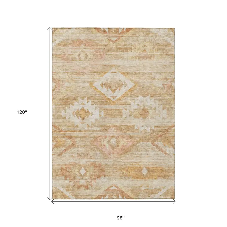 8' X 10' Copper Terra Cotta And Ivory Southwestern Washable Indoor Outdoor Area Rug