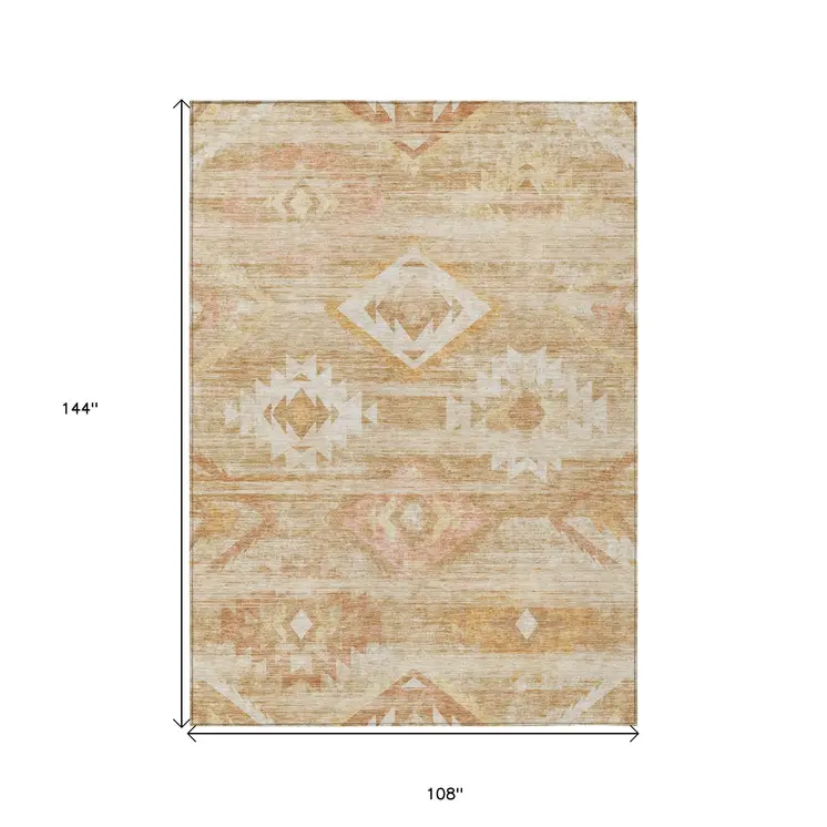 9' X 12' Copper Terra Cotta And Ivory Southwestern Washable Indoor Outdoor Area Rug
