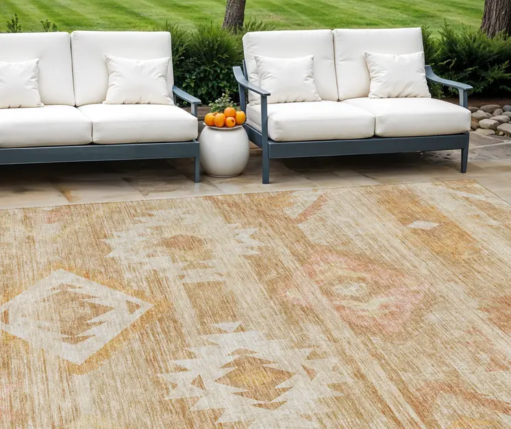 9' X 12' Copper Terra Cotta And Ivory Southwestern Washable Indoor Outdoor Area Rug