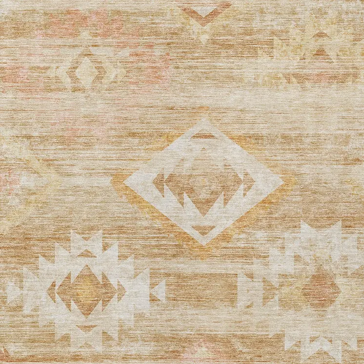 9' X 12' Copper Terra Cotta And Ivory Southwestern Washable Indoor Outdoor Area Rug
