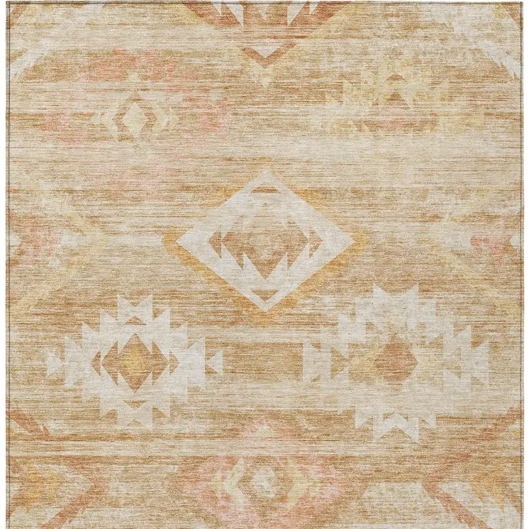 10' X 14' Copper Terra Cotta And Ivory Southwestern Washable Indoor Outdoor Area Rug