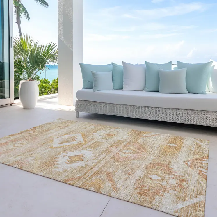 10' X 14' Copper Terra Cotta And Ivory Southwestern Washable Indoor Outdoor Area Rug