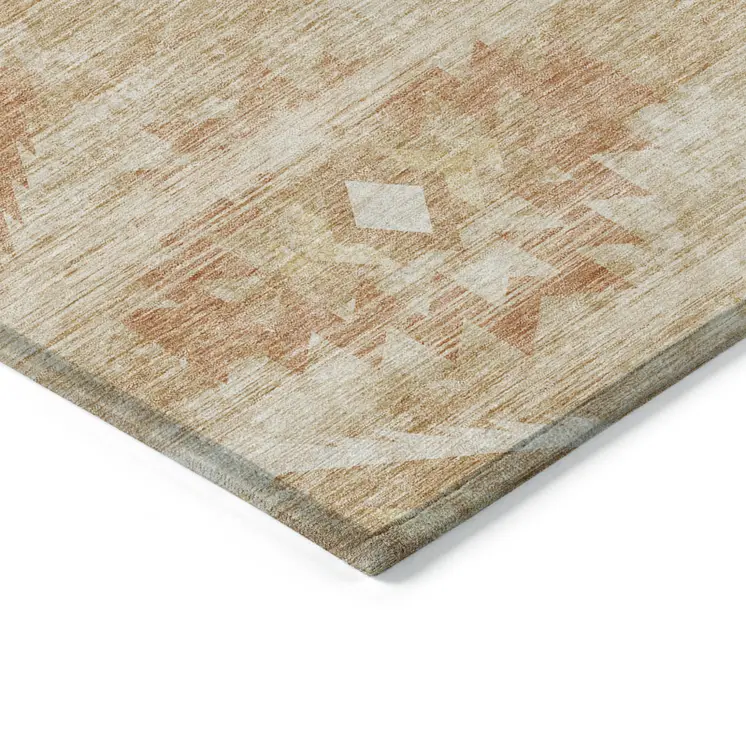 10' X 14' Copper Terra Cotta And Ivory Southwestern Washable Indoor Outdoor Area Rug
