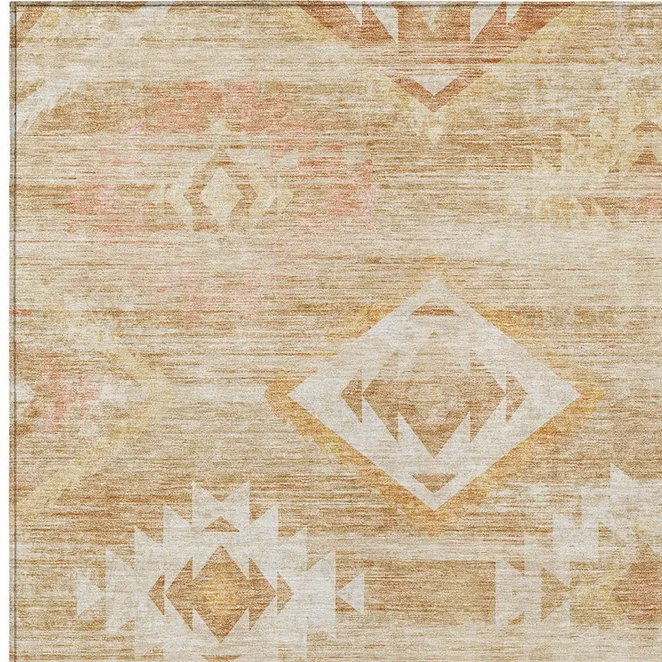 10' X 14' Copper Terra Cotta And Ivory Southwestern Washable Indoor Outdoor Area Rug