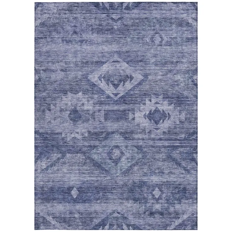 9' X 12' Navy Blue And Denim Blue Southwestern Washable Indoor Outdoor Area Rug
