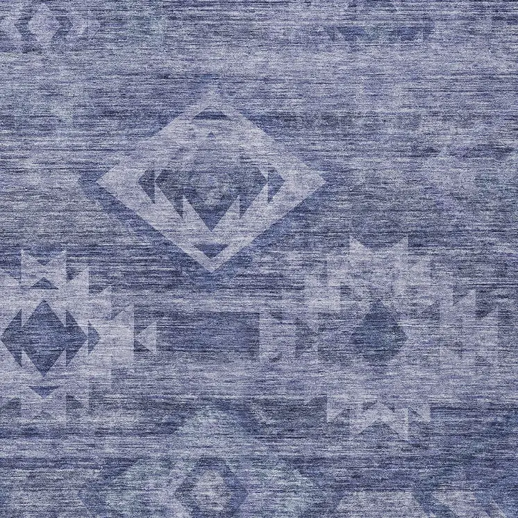 9' X 12' Navy Blue And Denim Blue Southwestern Washable Indoor Outdoor Area Rug