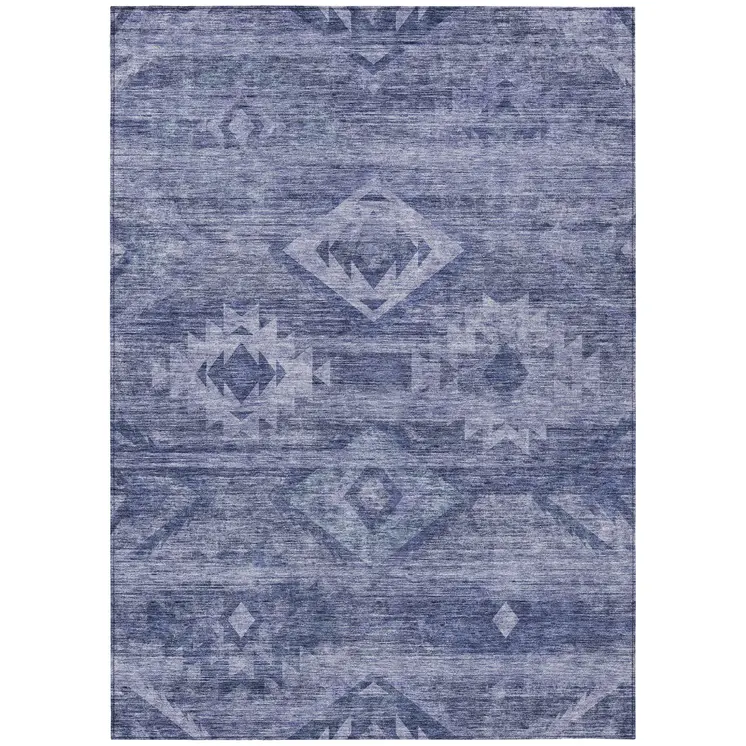 10' X 14' Navy Blue And Denim Blue Southwestern Washable Indoor Outdoor Area Rug