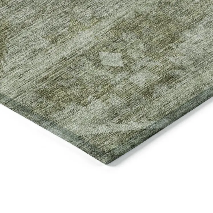 10' X 14' Olive Green And Fern Green Southwestern Washable Indoor Outdoor Area Rug