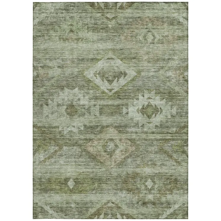 10' X 14' Olive Green And Fern Green Southwestern Washable Indoor Outdoor Area Rug
