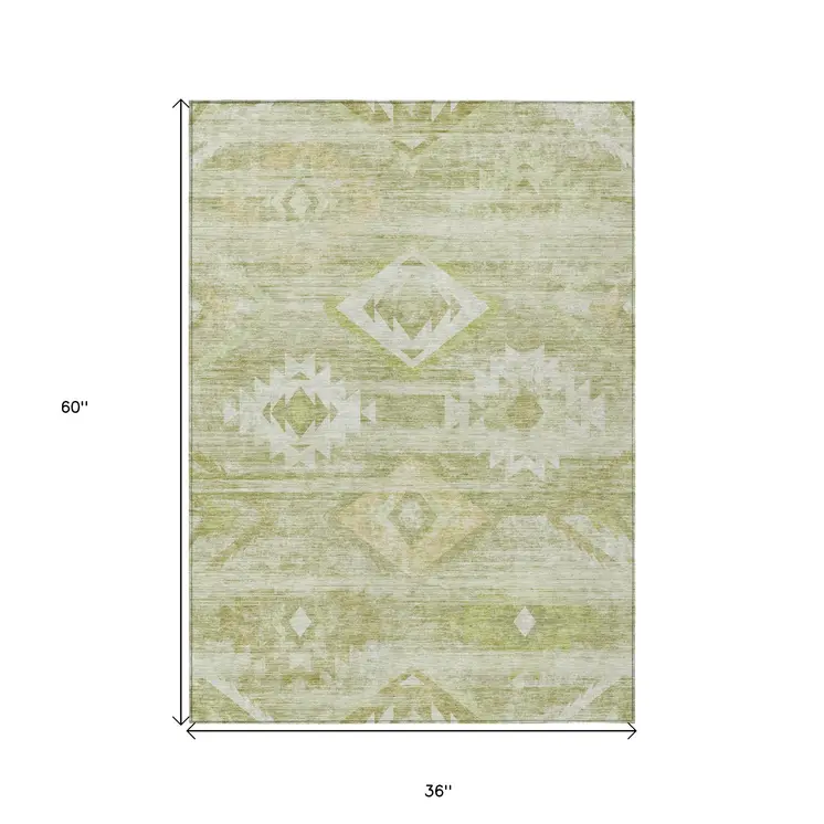 3' X 5' Sage Artichoke Green And Mint Green Southwestern Washable Indoor Outdoor Area Rug