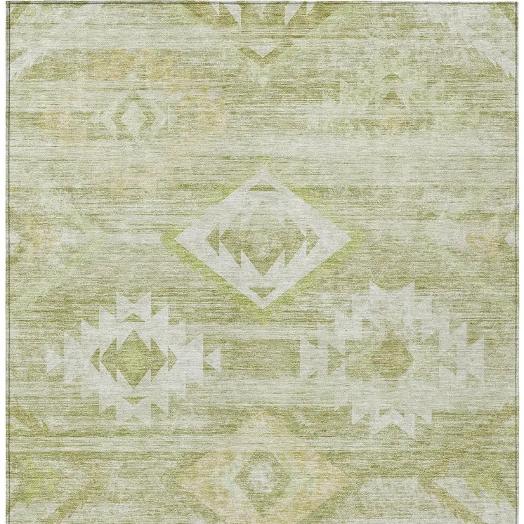 5' X 8' Sage Artichoke Green And Mint Green Southwestern Washable Indoor Outdoor Area Rug