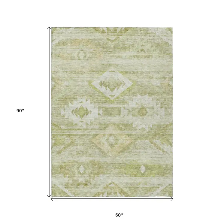 5' X 8' Sage Artichoke Green And Mint Green Southwestern Washable Indoor Outdoor Area Rug