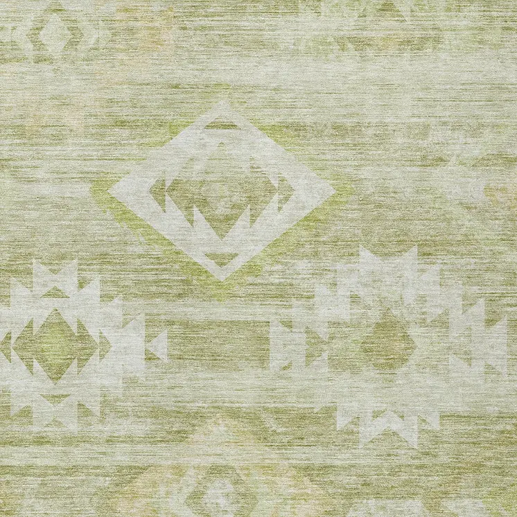 5' X 8' Sage Artichoke Green And Mint Green Southwestern Washable Indoor Outdoor Area Rug