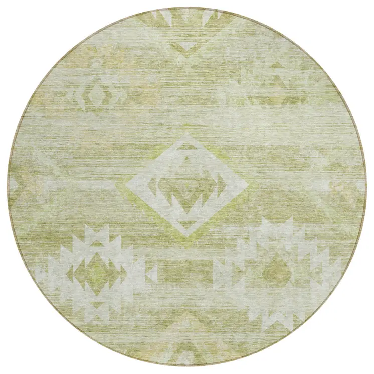 8' Sage Artichoke Green And Mint Green Round Southwestern Washable Indoor Outdoor Area Rug