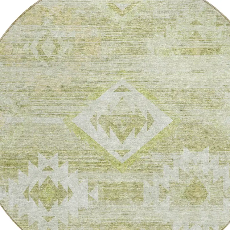 8' Sage Artichoke Green And Mint Green Round Southwestern Washable Indoor Outdoor Area Rug