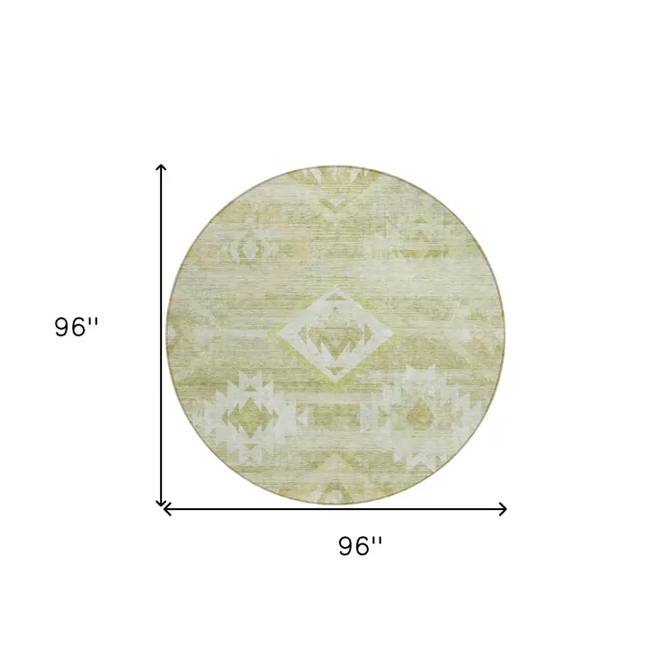 8' Sage Artichoke Green And Mint Green Round Southwestern Washable Indoor Outdoor Area Rug