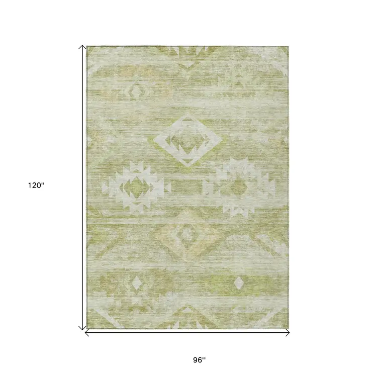 8' X 10' Sage Artichoke Green And Mint Green Southwestern Washable Indoor Outdoor Area Rug