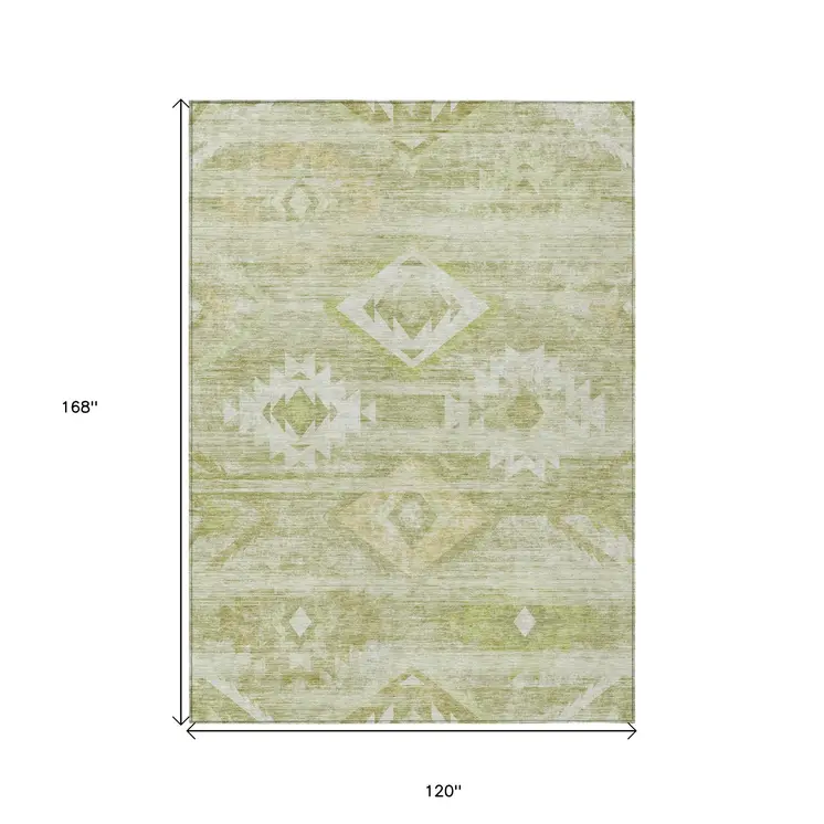 10' X 14' Sage Artichoke Green And Mint Green Southwestern Washable Indoor Outdoor Area Rug