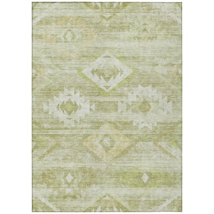 10' X 14' Sage Artichoke Green And Mint Green Southwestern Washable Indoor Outdoor Area Rug